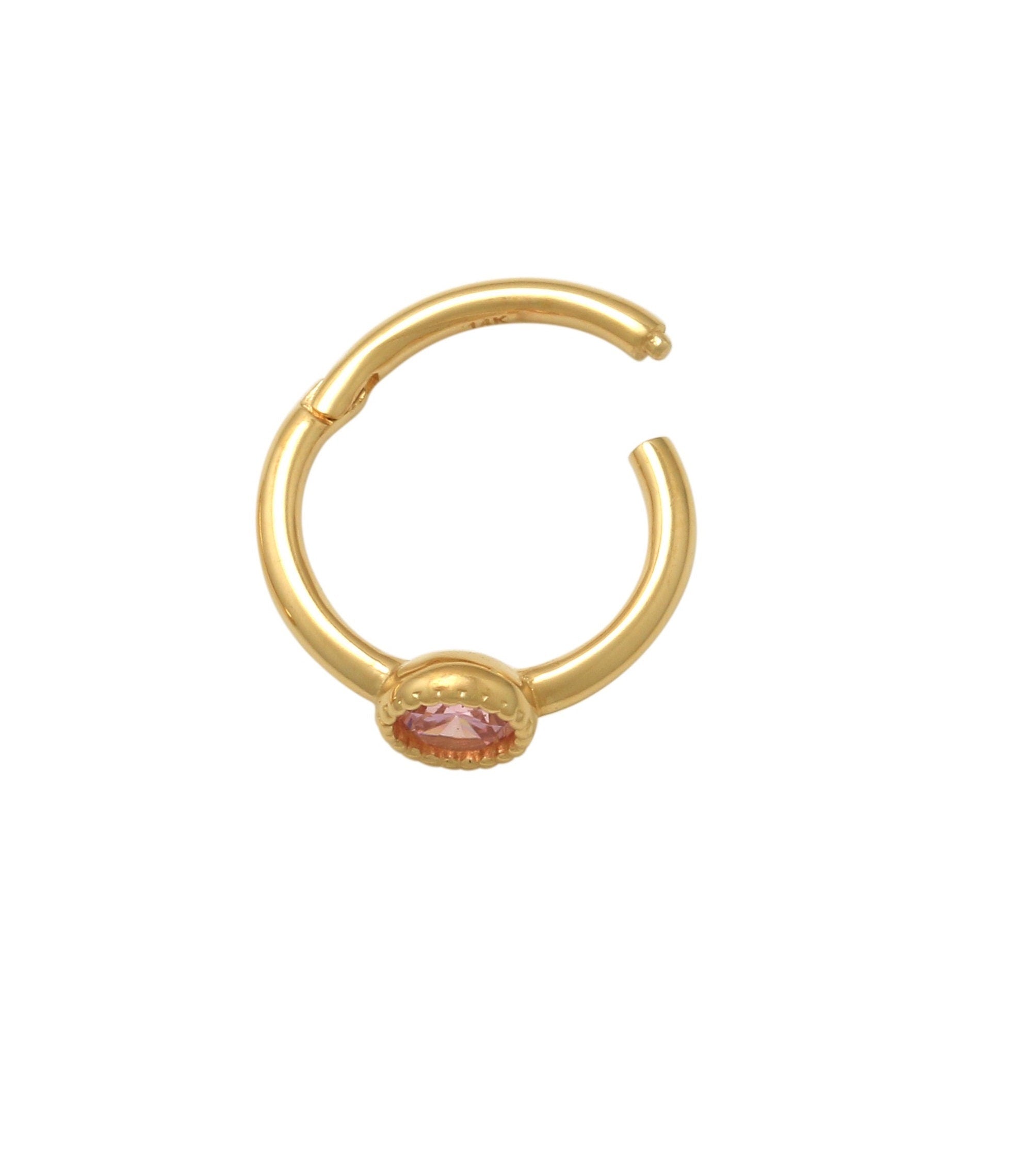 14kt Solid Gold 18G Clicker Cartilage - Cubic zirconia, Yellow gold, Solid gold