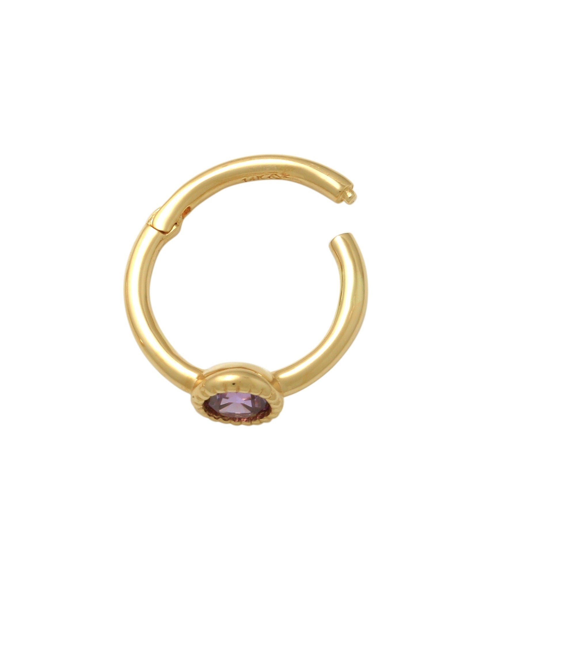 14kt Solid Gold 18G Clicker Cartilage - Cubic zirconia, Yellow gold, Solid gold
