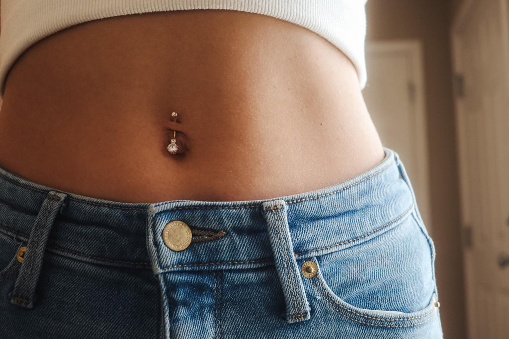 10K Solid Gold Belly Ring - Cubic zirconia, Yellow gold, Solid gold