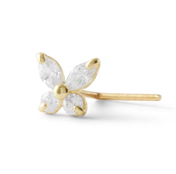 14K Solid Gold Nose Stud - Cubic zirconia, Yellow gold, Solid gold