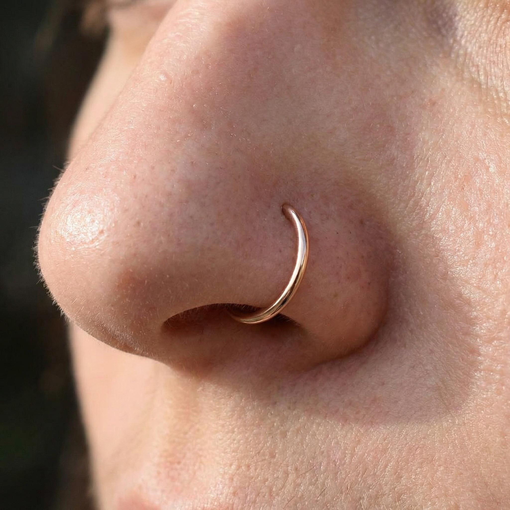 14K Solid Gold Nose Hoop - Yellow gold, Solid gold, 14k