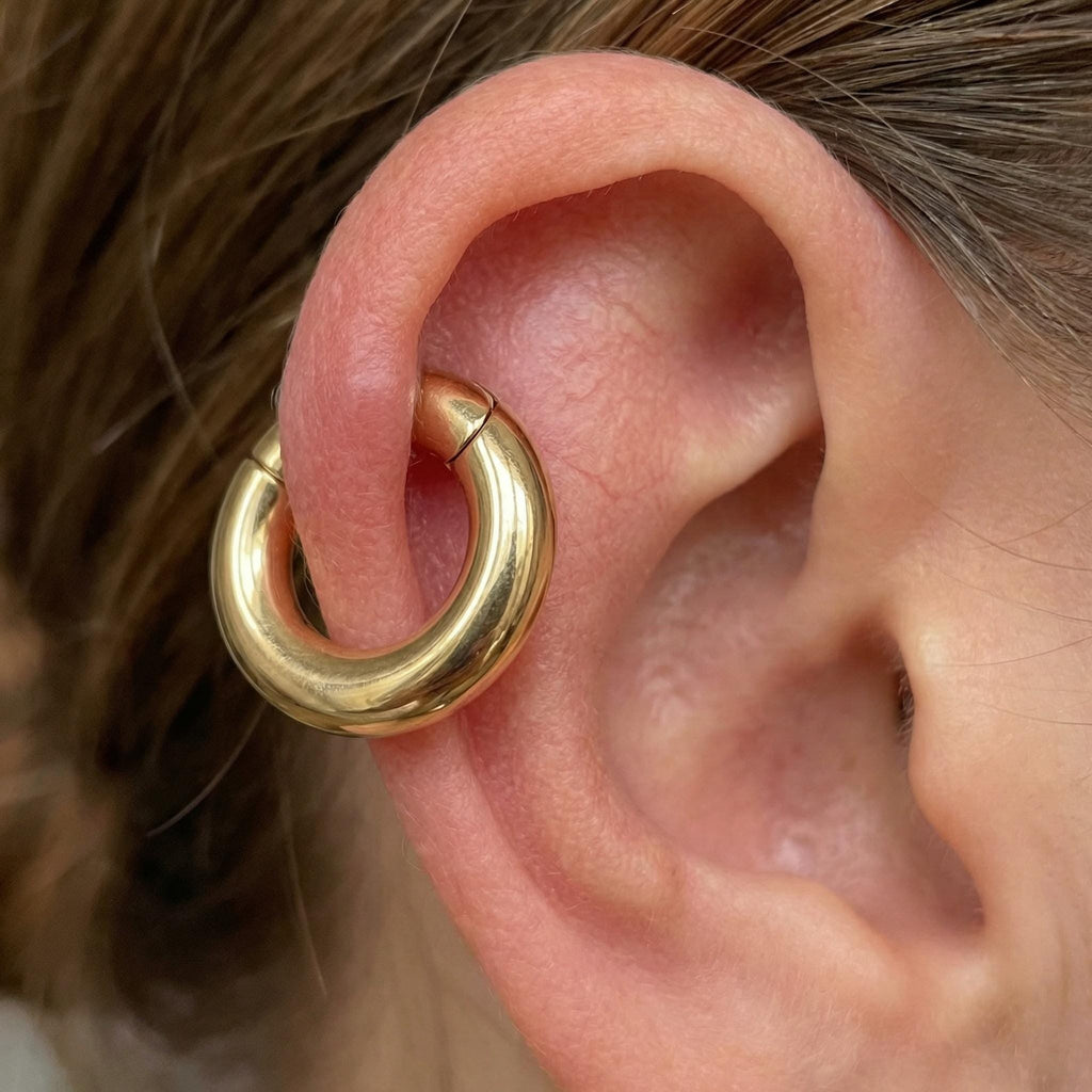 18K Solid Gold Clicker Hoop - Yellow gold, Solid gold, 18k