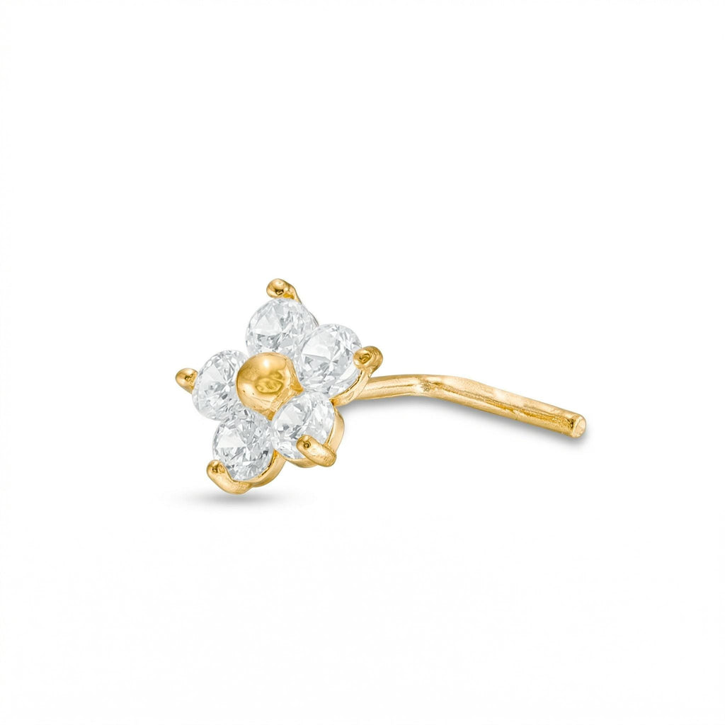 14K Solid Gold Nose Stud - Cubic zirconia, Yellow gold, Solid gold