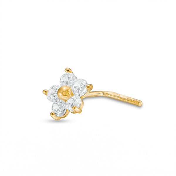 14K Solid Gold Nose Stud - Cubic zirconia, Yellow gold, Solid gold