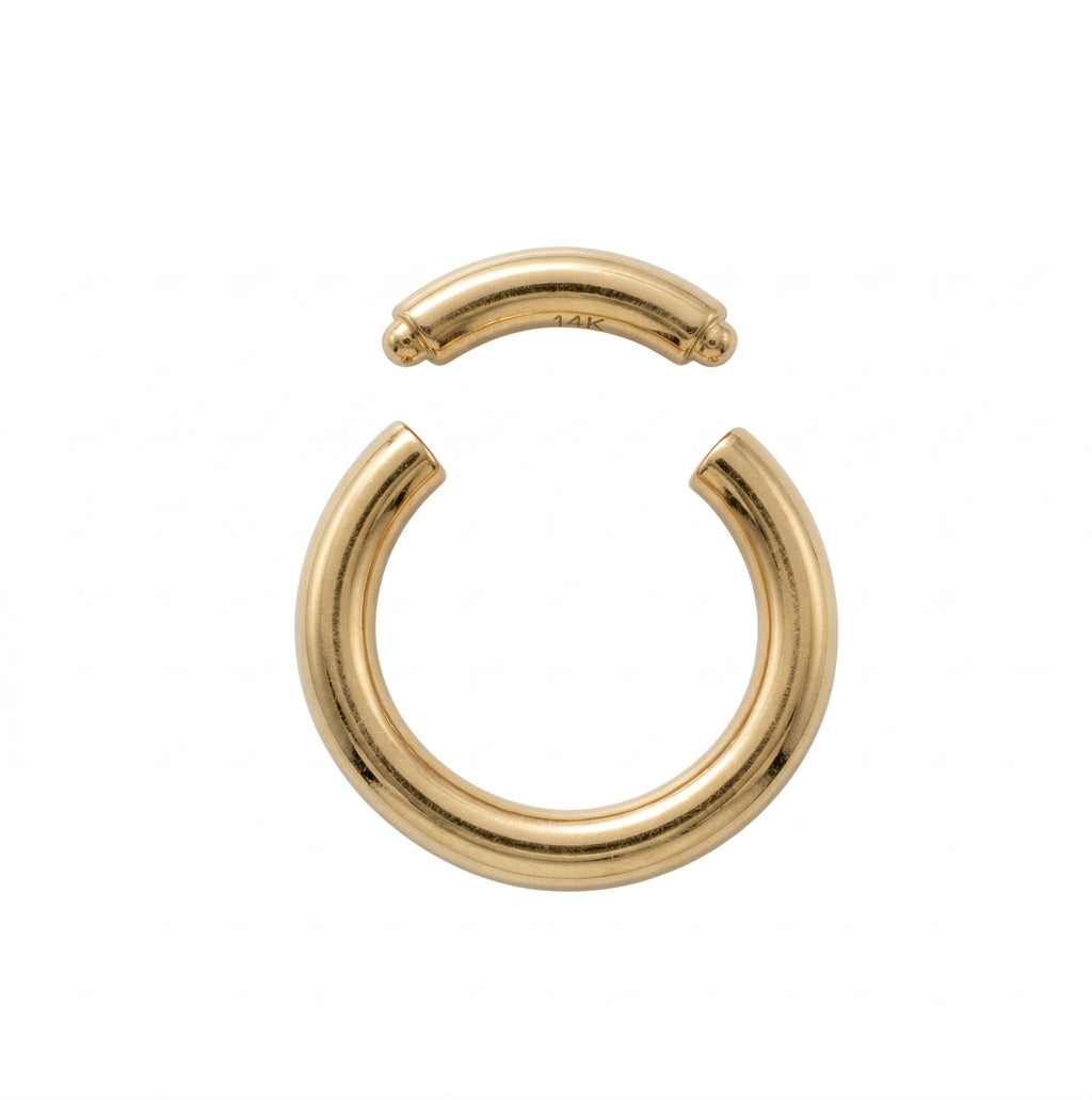 14K Solid Gold Captive Segment Hoop - Yellow gold, Solid gold, 14k