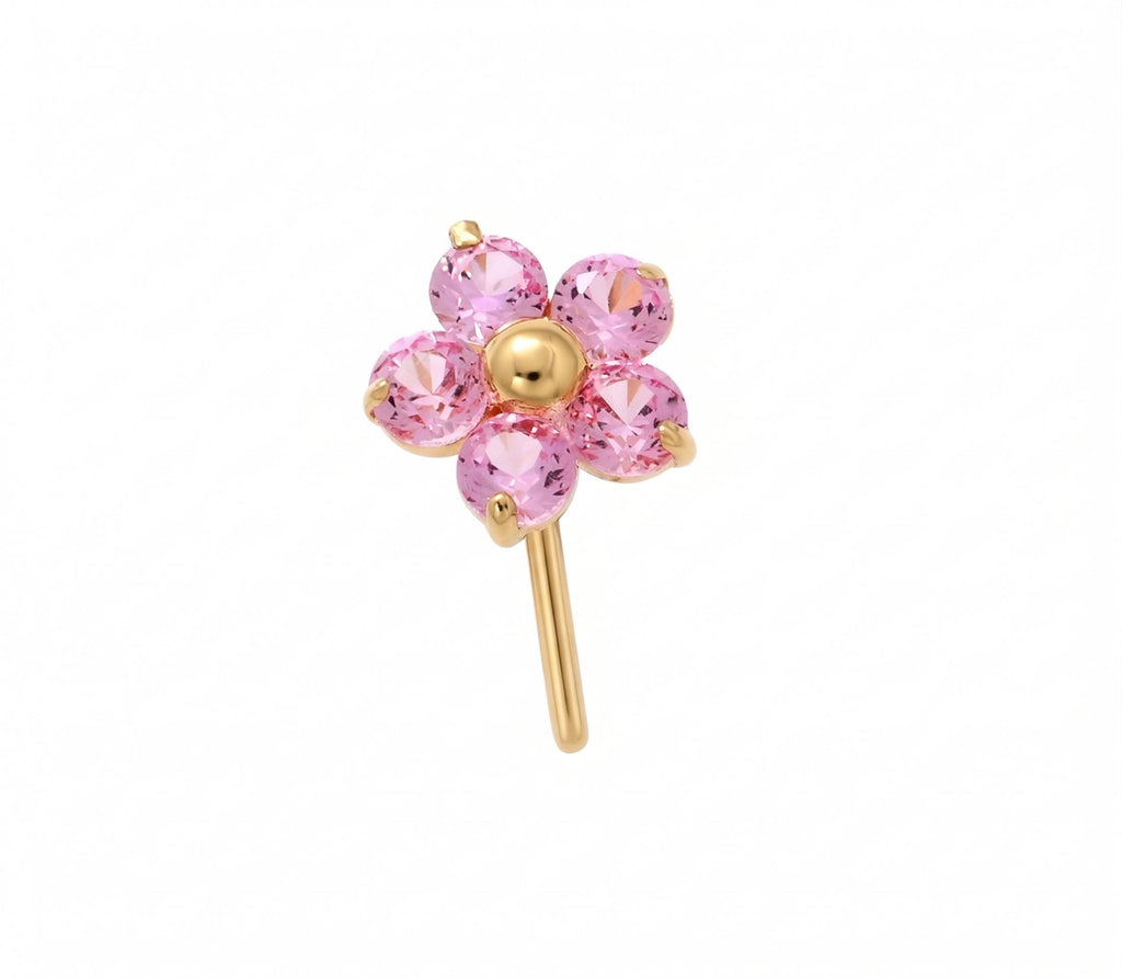 14K Solid Gold Nose Stud - Cubic zirconia, Yellow gold, Solid gold