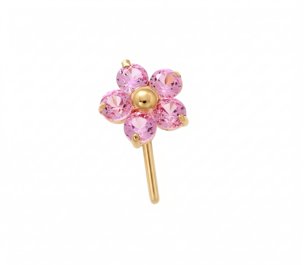 14K Solid Gold Nose Stud - Cubic zirconia, Yellow gold, Solid gold