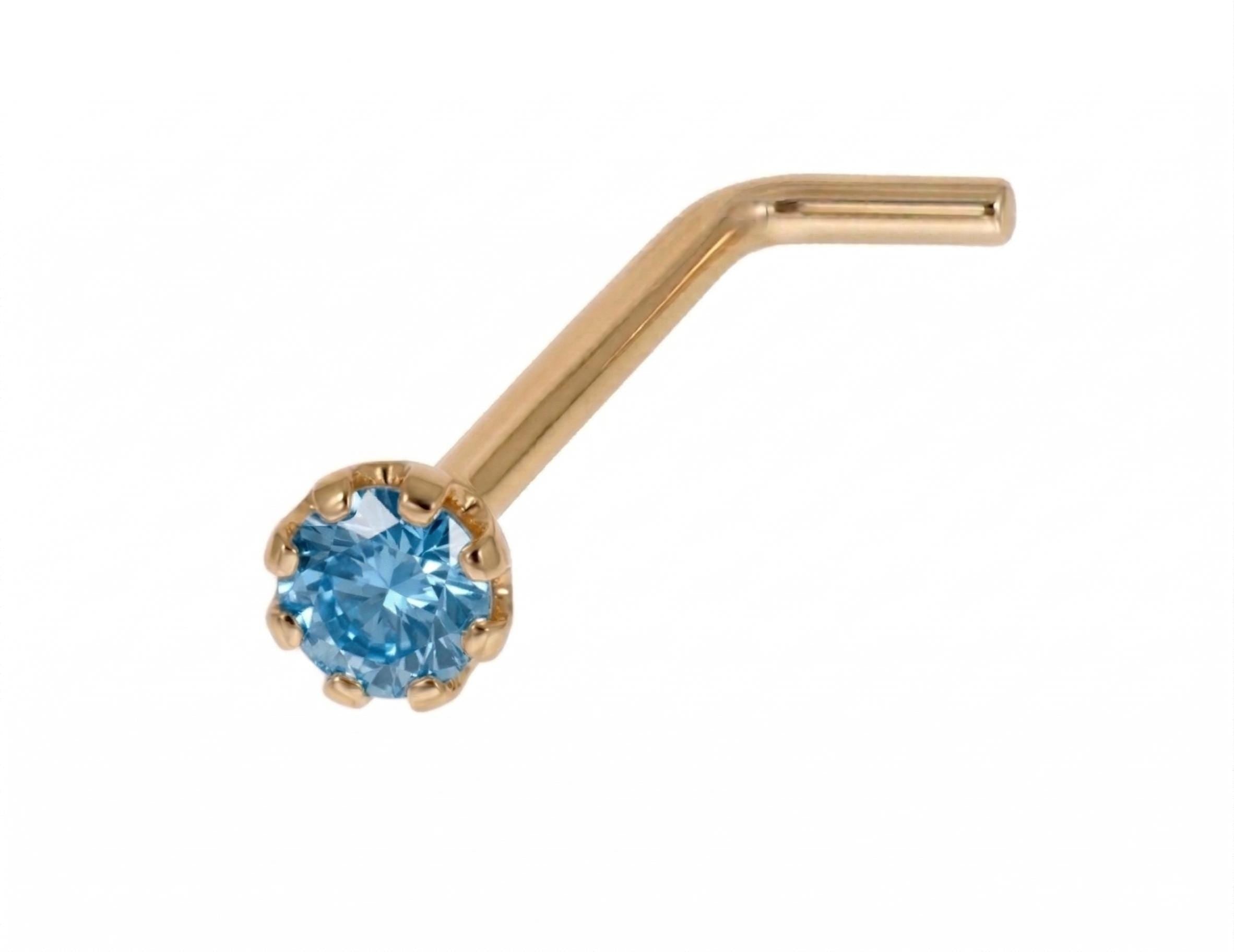 14K Solid Gold Nose Stud - Cubic zirconia, Yellow gold, Solid gold