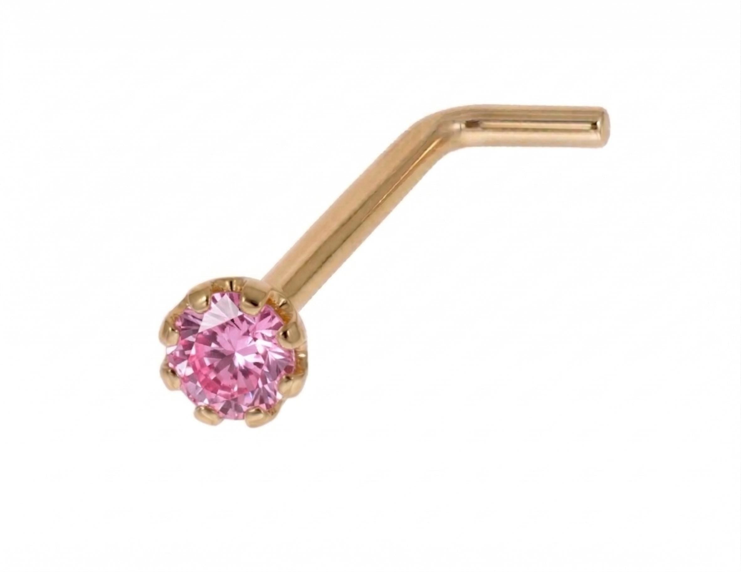 14K Solid Gold Nose Stud - Cubic zirconia, Yellow gold, Solid gold