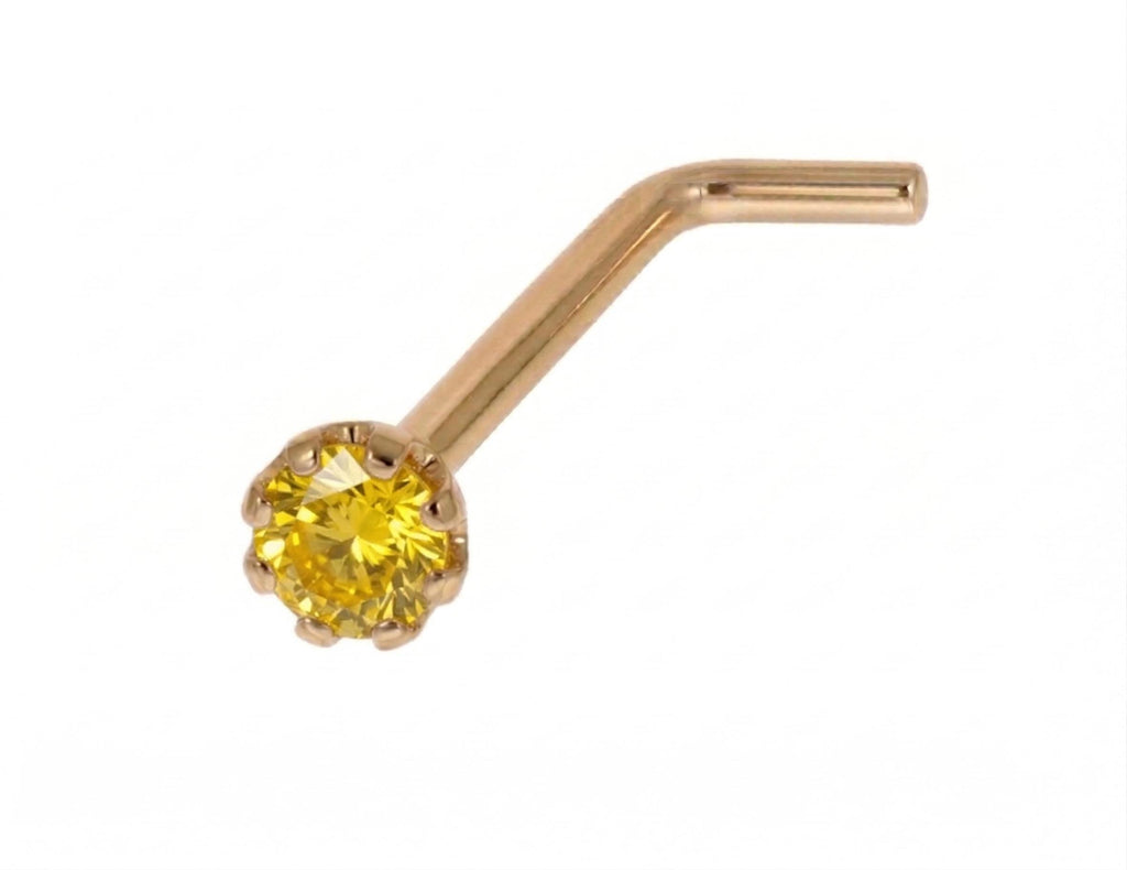 14K Solid Gold Nose Stud - Cubic zirconia, Yellow gold, Solid gold