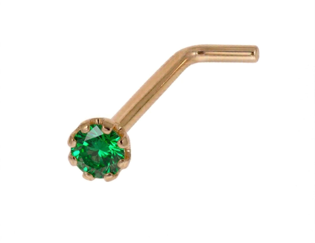14K Solid Gold Nose Stud - Cubic zirconia, Yellow gold, Solid gold