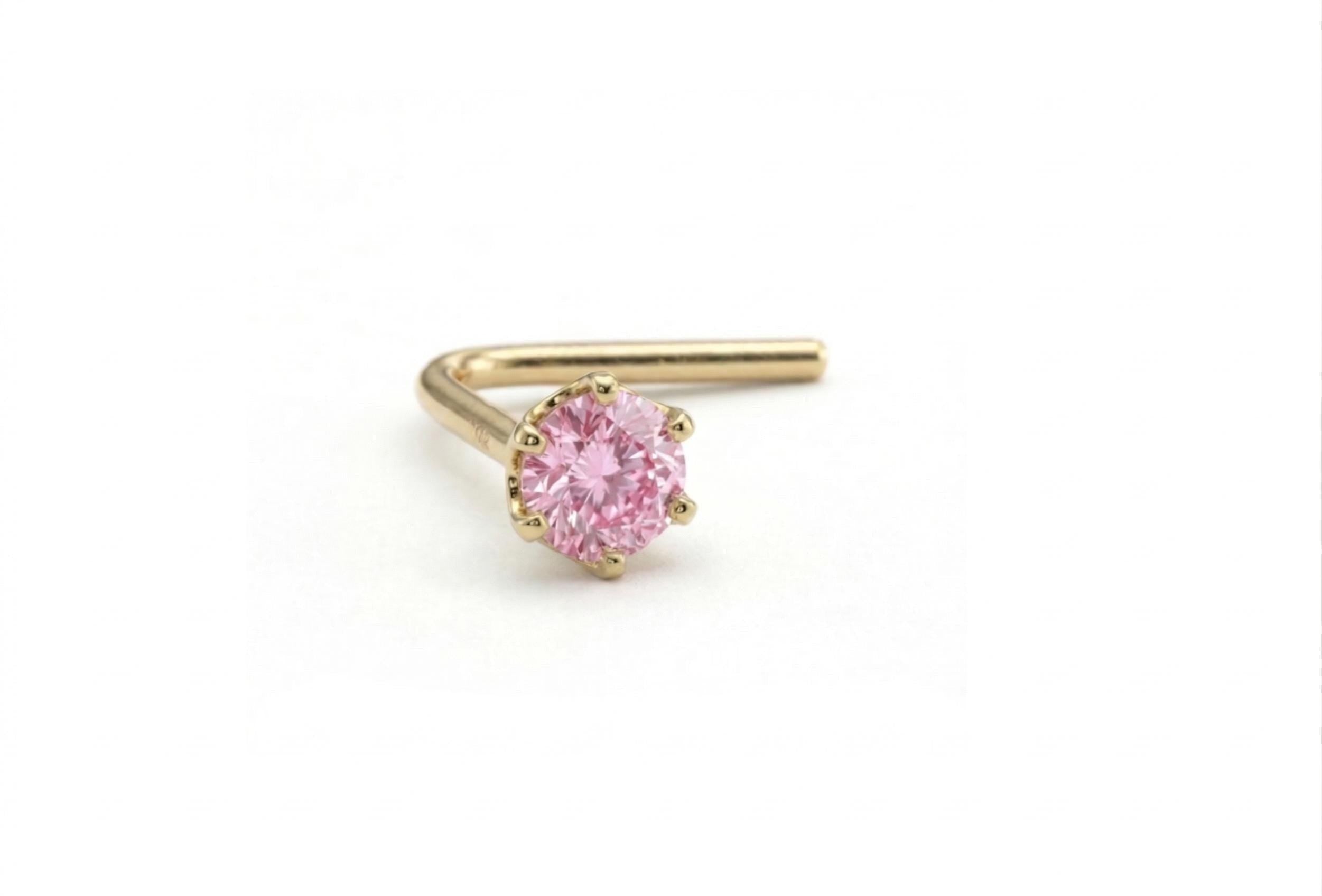 14K Solid Gold Nose Stud - Cubic zirconia, Yellow gold, Solid gold