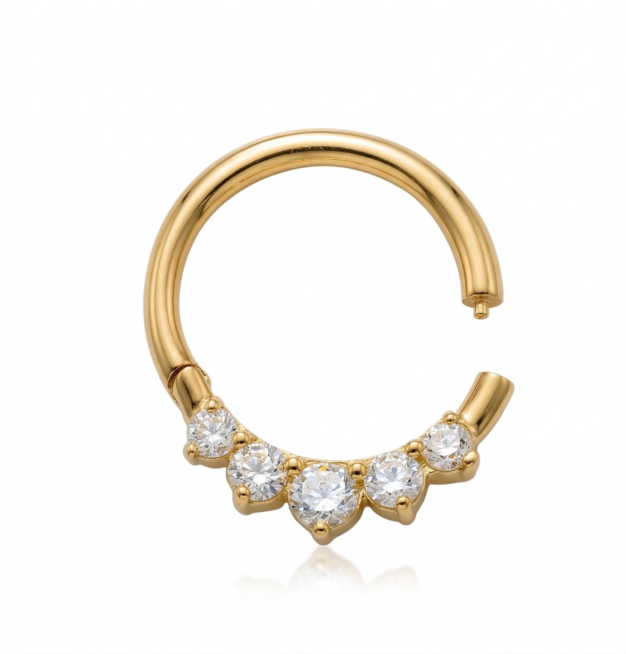 10K Solid Gold Daith Ring - Cubic zirconia, Yellow gold, Solid gold