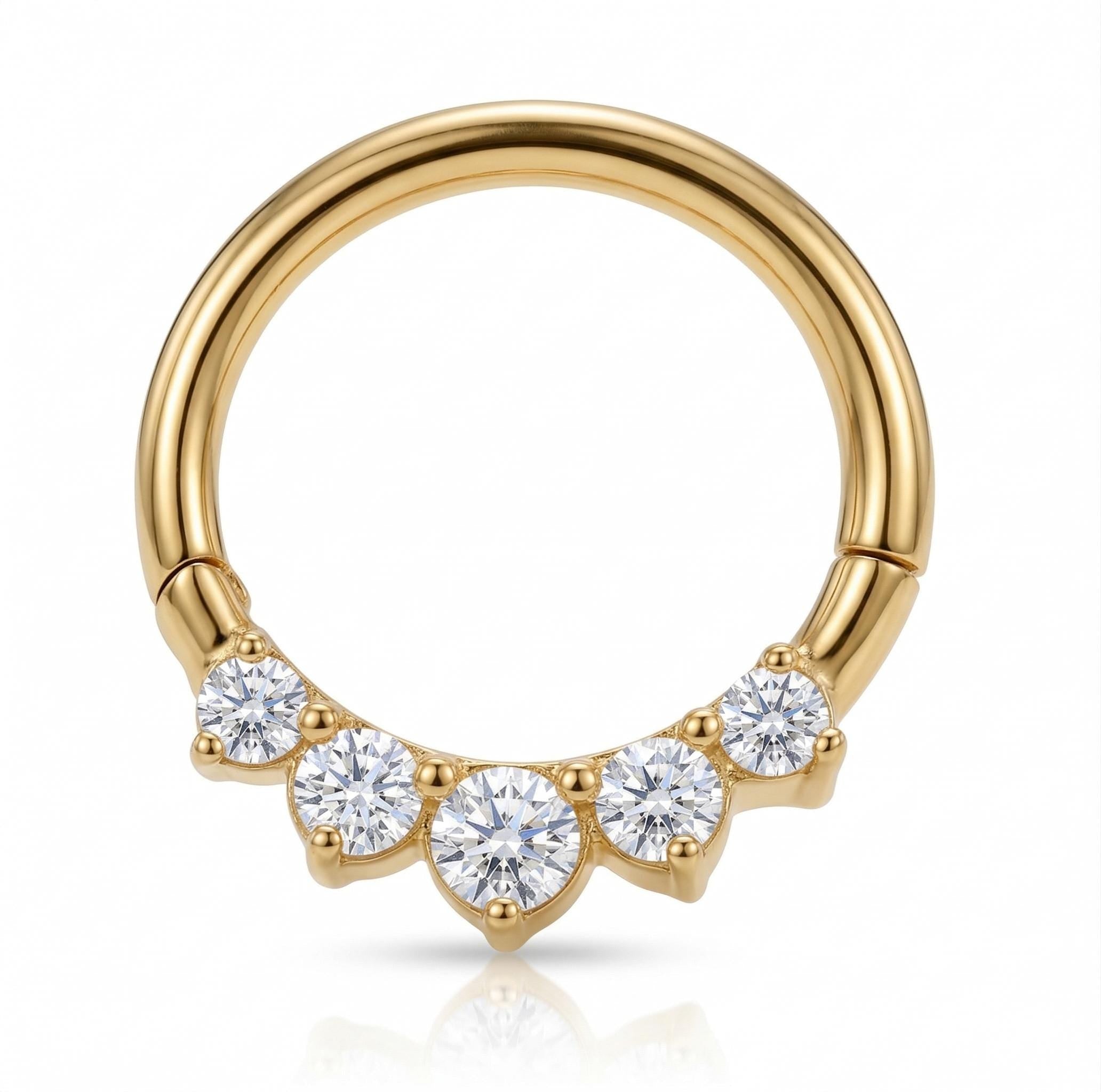 10K Solid Gold Daith Ring - Cubic zirconia, Yellow gold, Solid gold