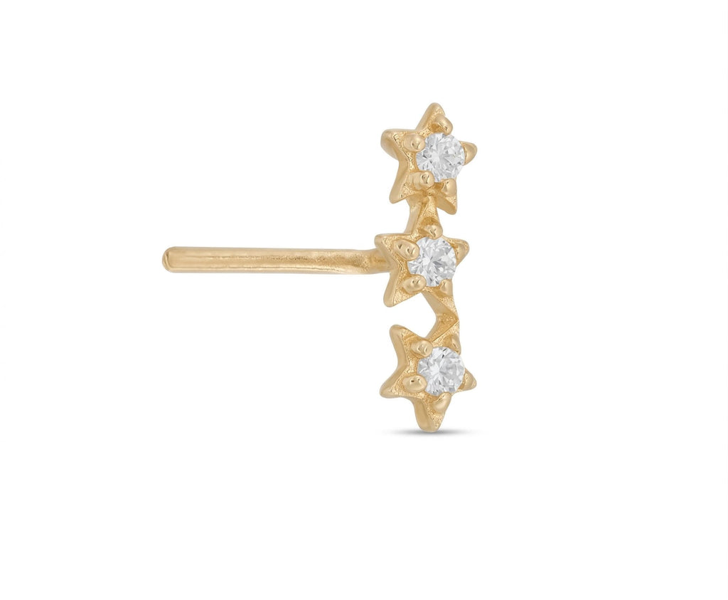 14K Solid Gold Star Nose Stud - Cubic zirconia, Yellow gold, Solid gold