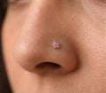 14K Solid Gold Nose Stud - Cubic zirconia, Yellow gold, Solid gold