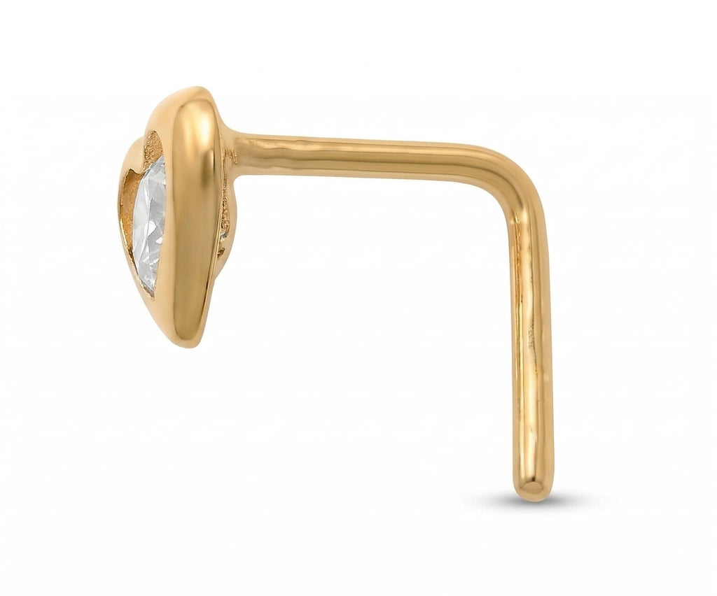 14K Solid Gold Bezel Nose Stud - Cubic zirconia, Yellow gold, Solid gold