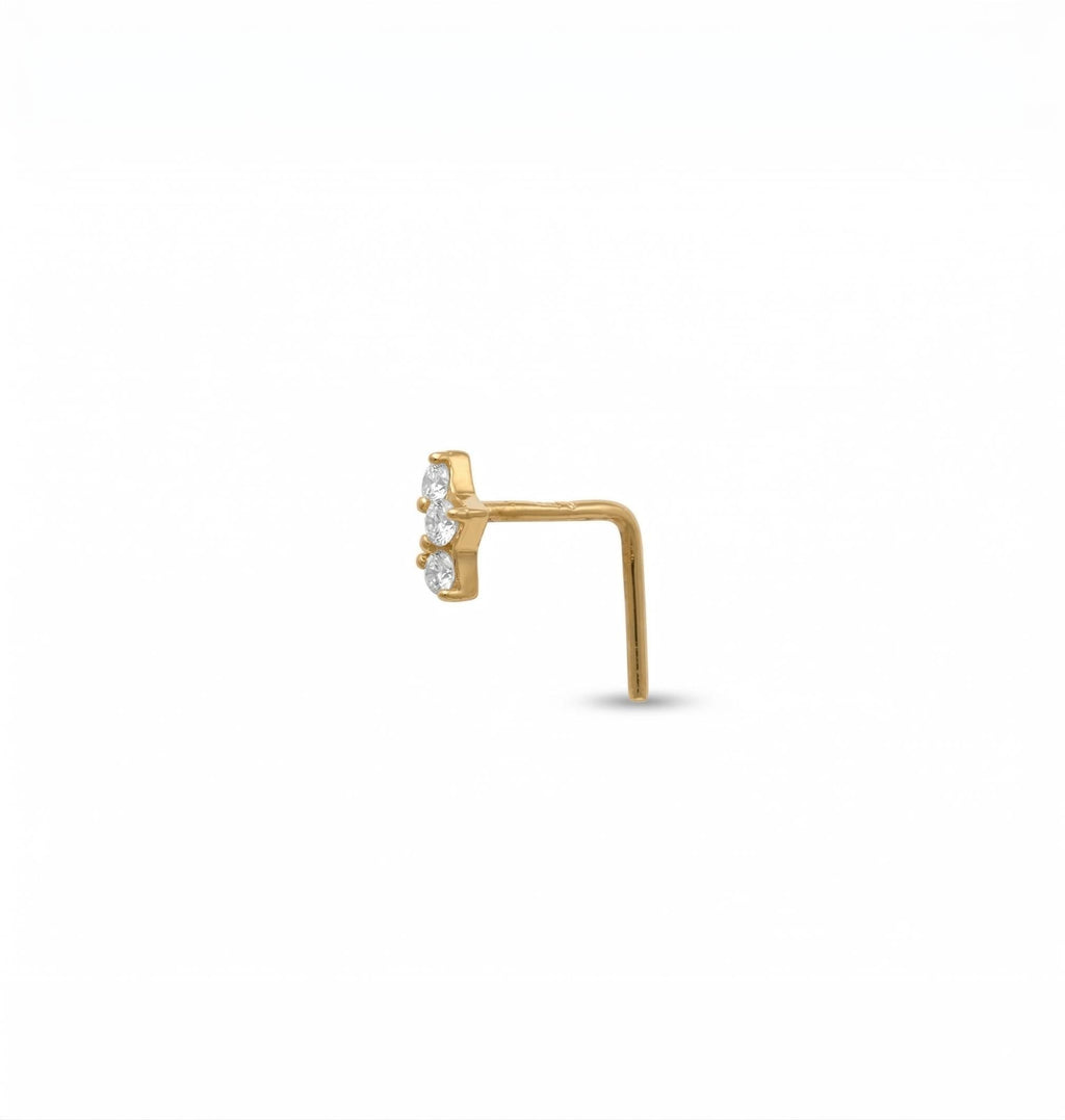 14K Solid Gold Nose Stud - Cubic zirconia, Yellow gold, Solid gold