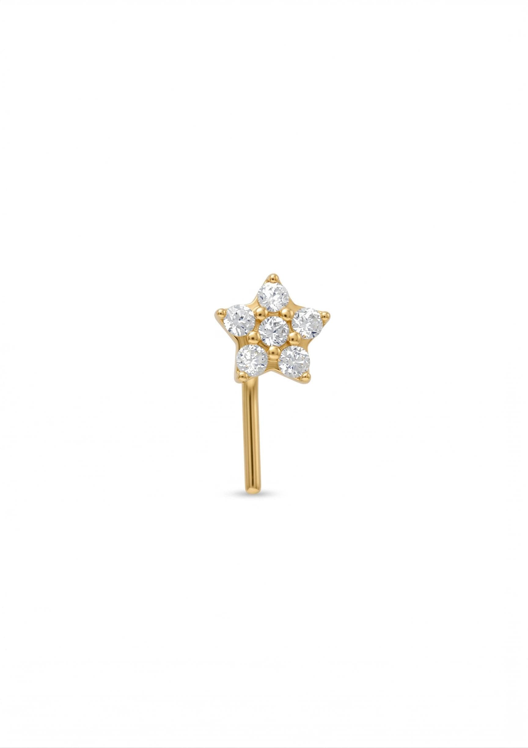 14K Solid Gold Nose Stud - Cubic zirconia, Yellow gold, Solid gold