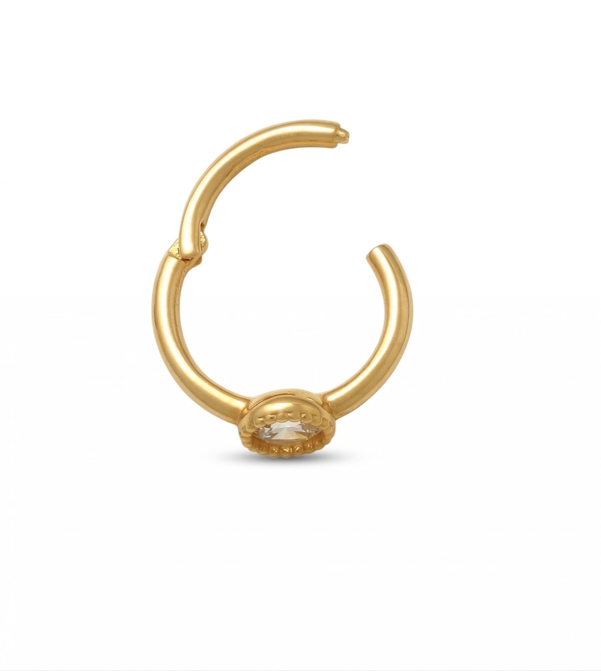 14kt Solid Gold 18G Clicker Cartilage - Cubic zirconia, Yellow gold, Solid gold