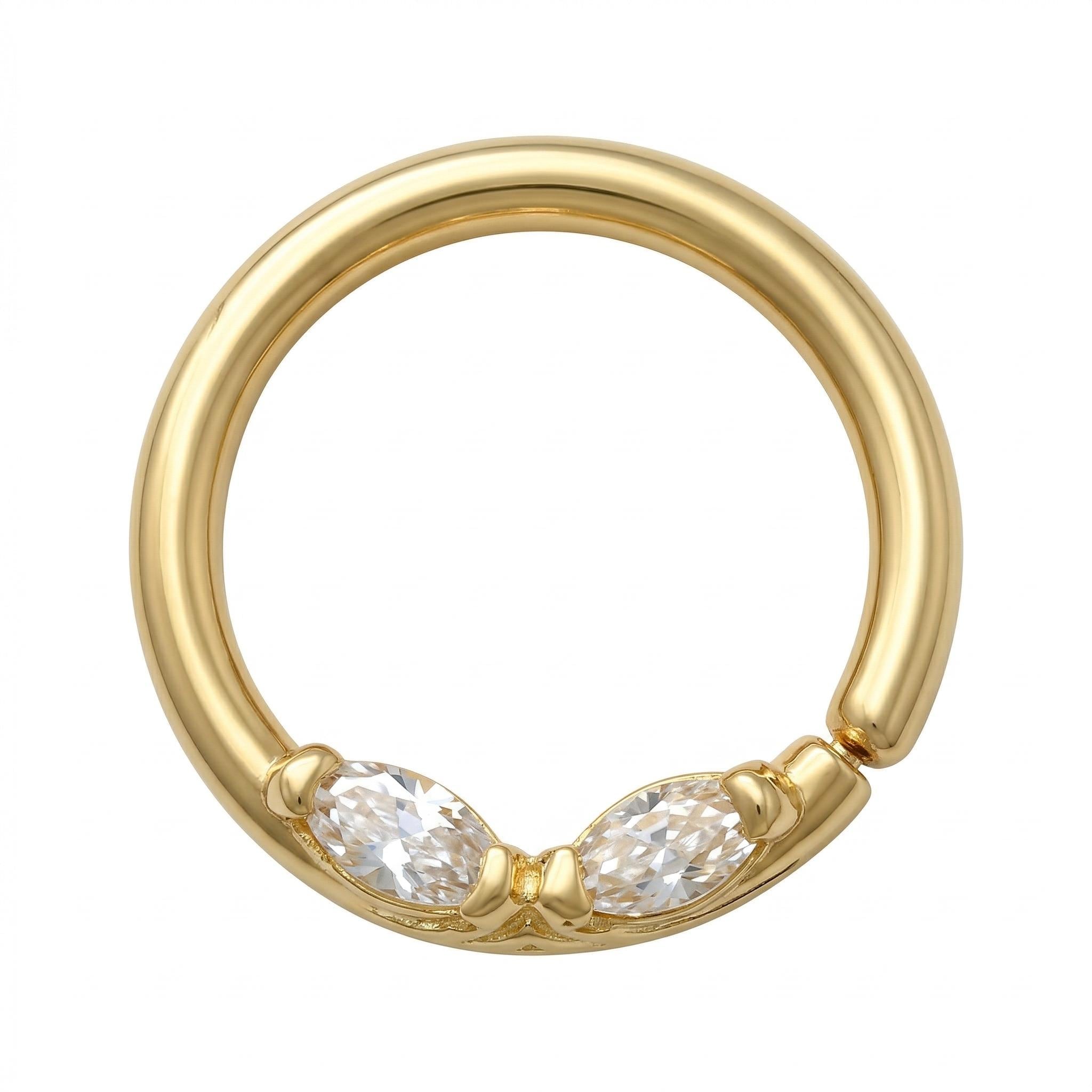 10K Solid Gold CZ Nose Hoop - Yellow gold, Solid gold, 10k