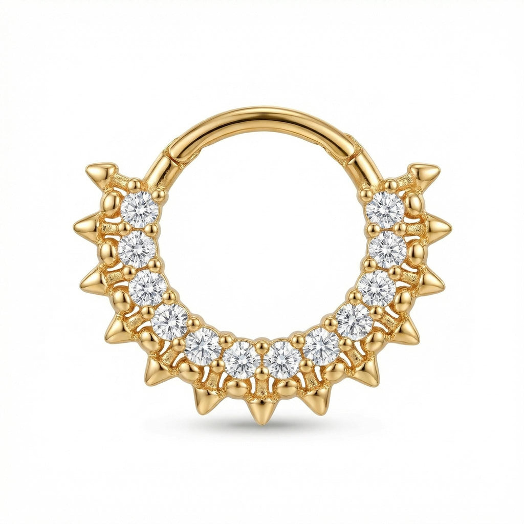 10K Solid Gold Daith Ring - Cubic zirconia, Yellow gold, Solid gold