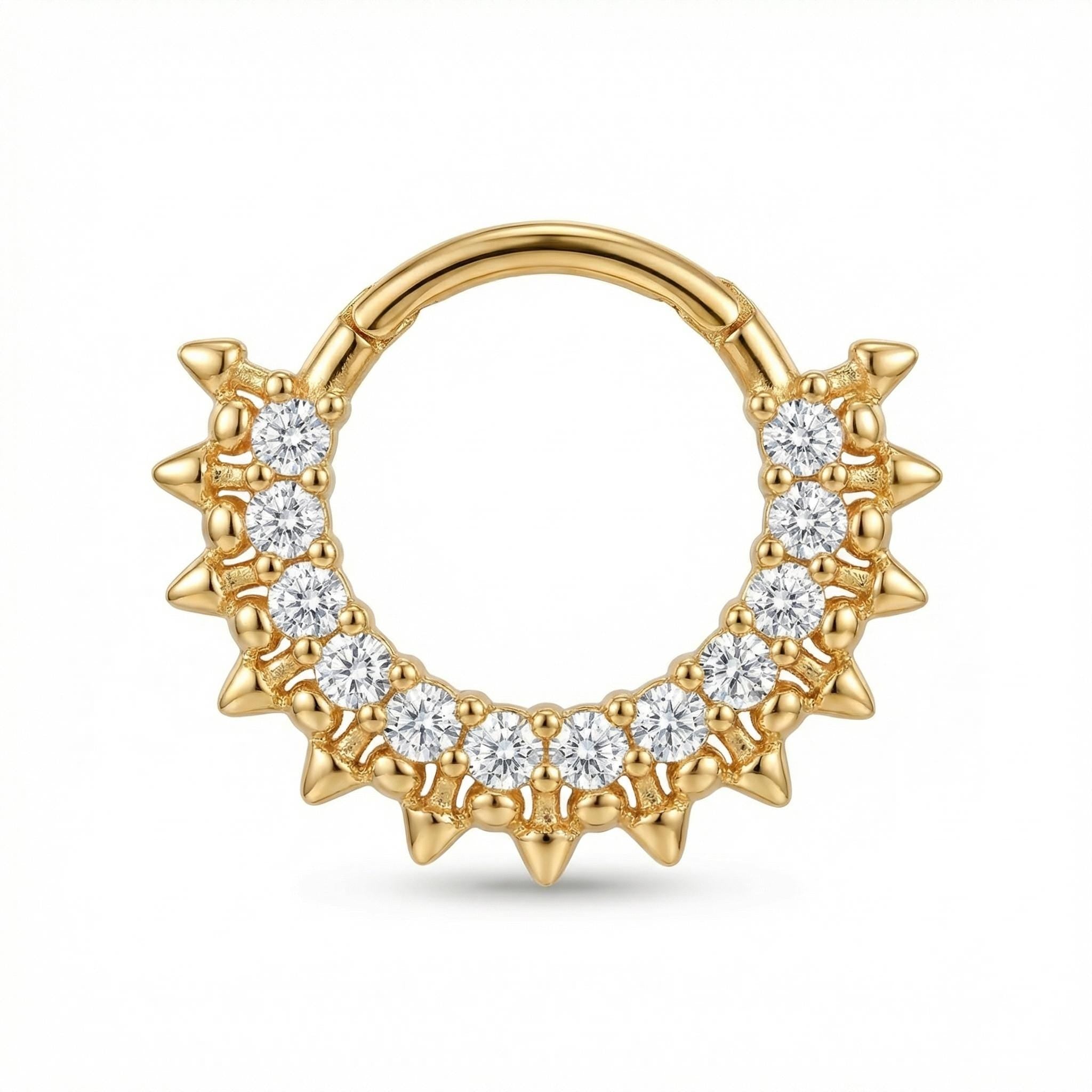 10K Solid Gold Daith Ring - Cubic zirconia, Yellow gold, Solid gold