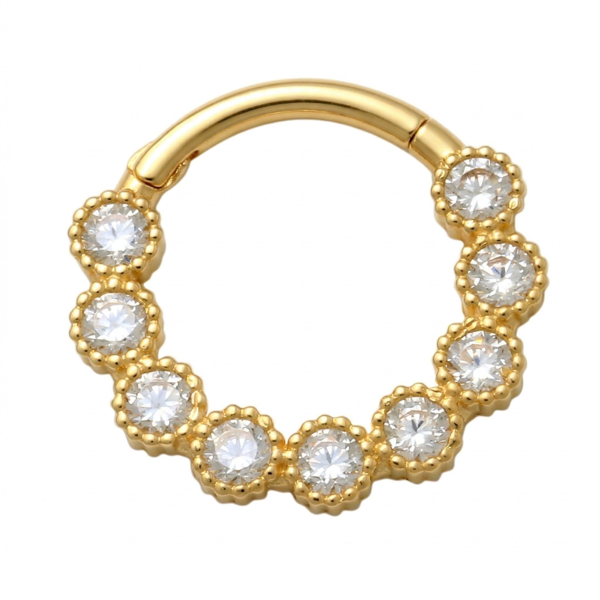 10K Solid Gold CZ Daith Ring - Cubic zirconia, Yellow gold, Solid gold