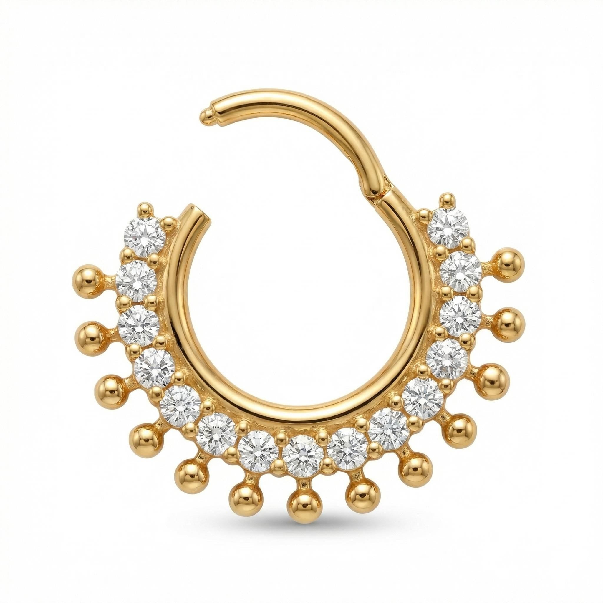 10K Solid Gold CZ Septum Ring - Cubic zirconia, Yellow gold, Solid gold