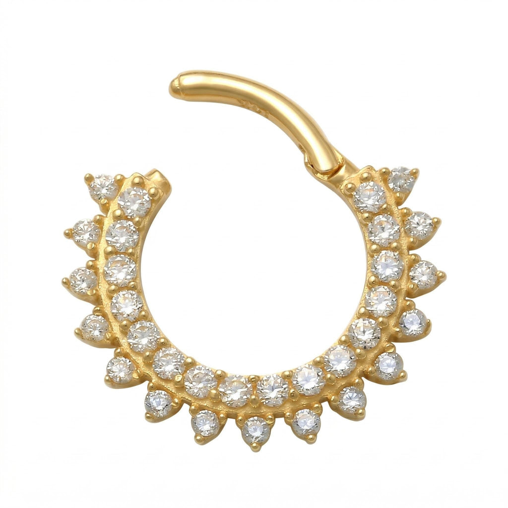 10K Solid Gold Daith Ring - Cubic zirconia, Yellow gold, Solid gold