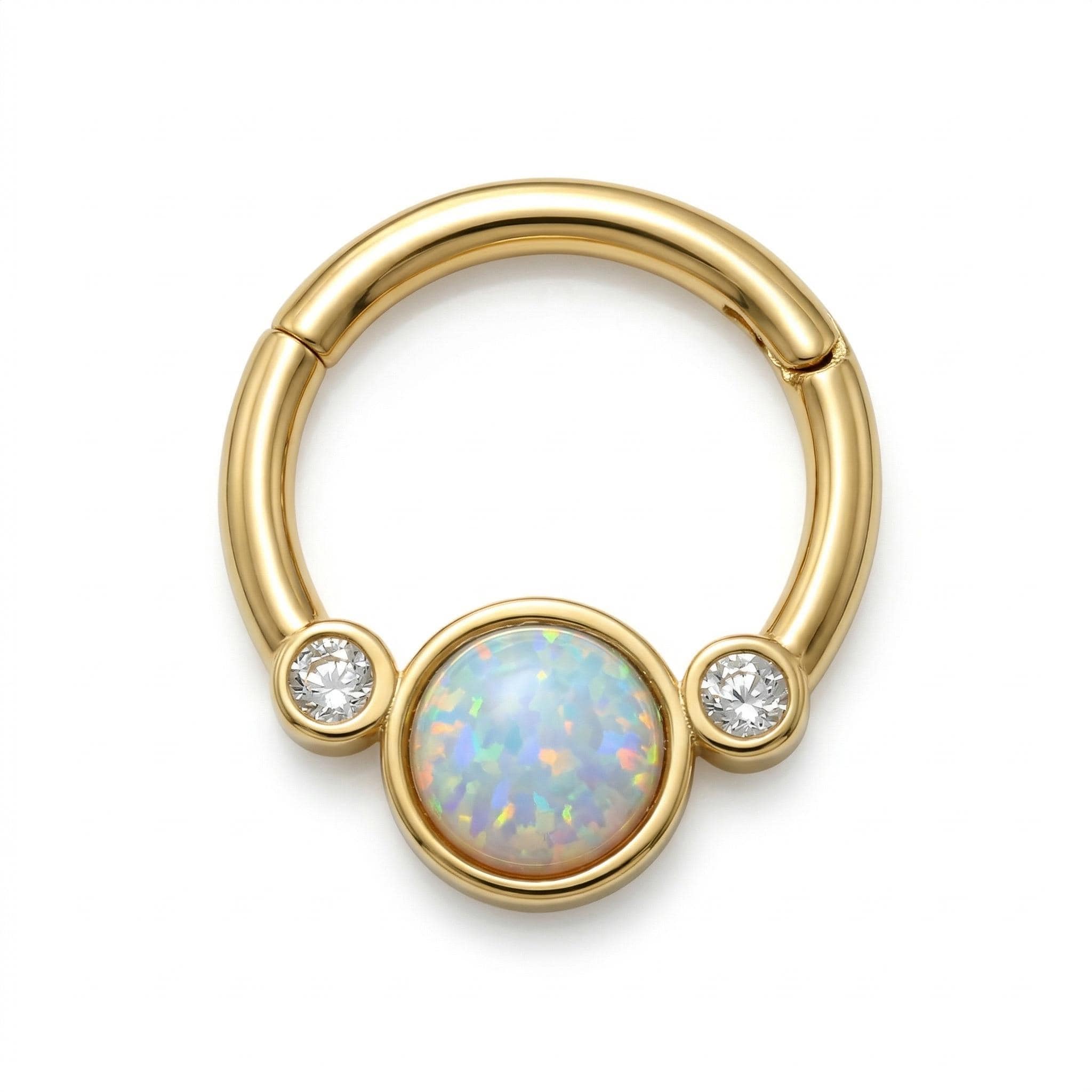 10K Solid Gold Opal Daith Ring with CZ - Opal, Yellow gold, Solid gold