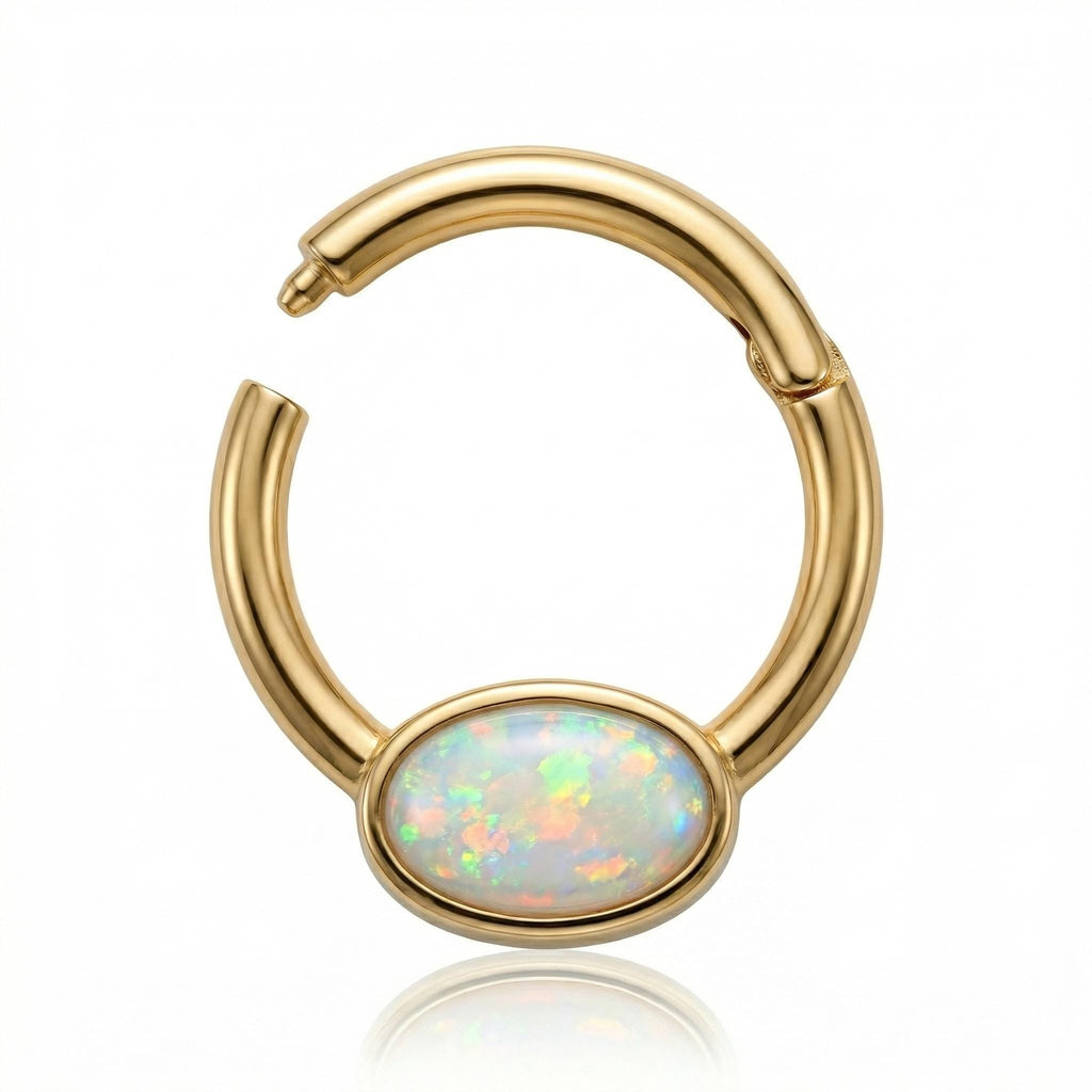 10K Solid Gold Oval Opal Daith Ring - Opal, Yellow gold, Solid gold