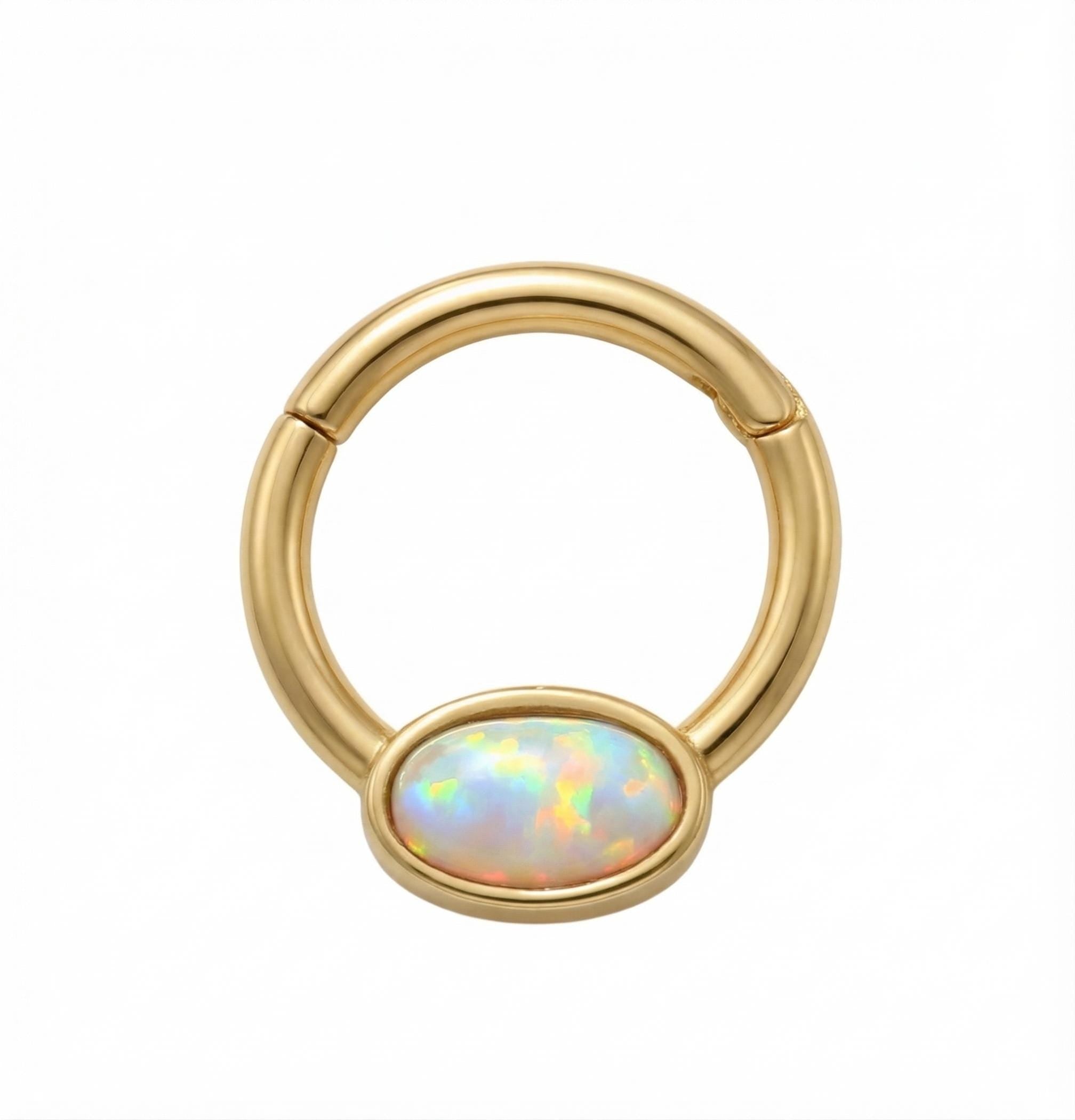 10K Solid Gold Oval Opal Daith Ring - Opal, Yellow gold, Solid gold