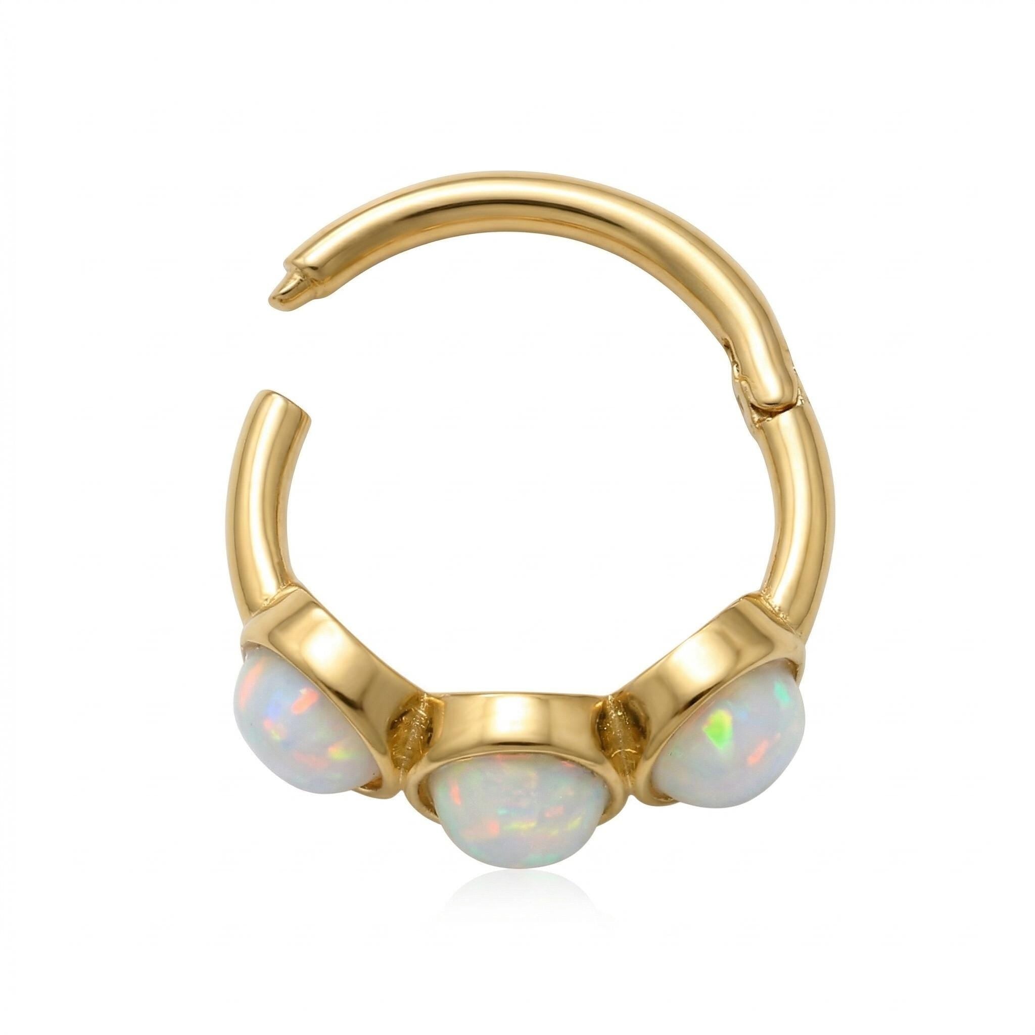 10K Solid Gold Opal Septum Ring - Opal, Yellow gold, Solid gold