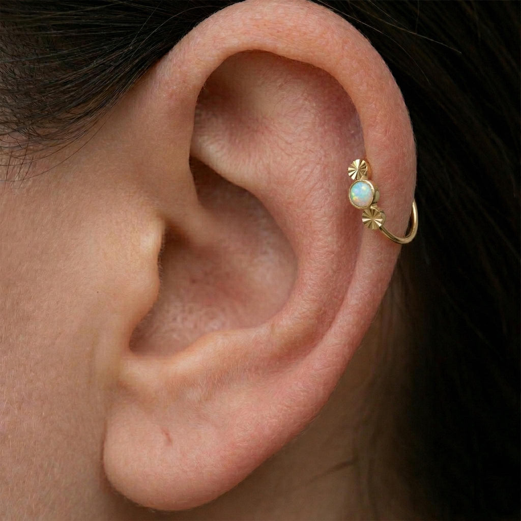 10K Solid Gold Opal Clicker Hoop - Opal, Yellow gold, Solid gold