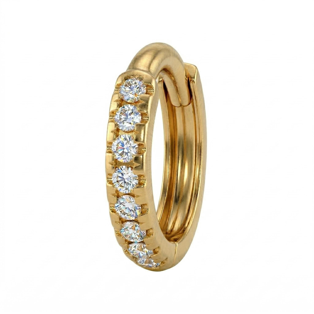 14K Solid Gold CZ Belly Hoop - Cubic zirconia, Yellow gold, Solid gold