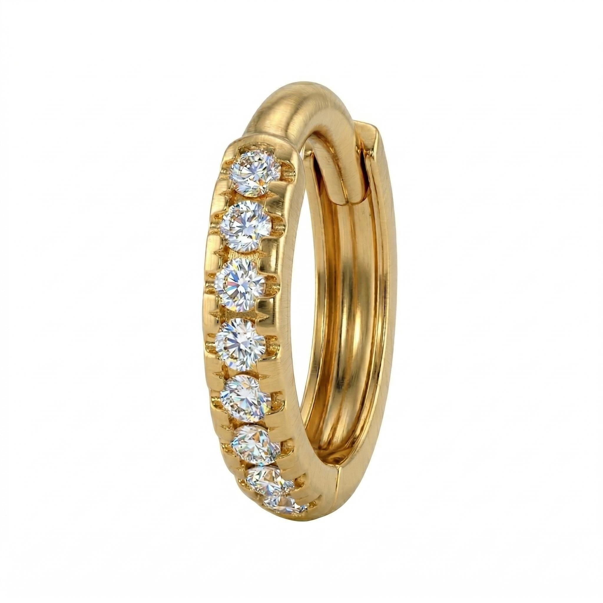 14K Solid Gold CZ Belly Hoop - Cubic zirconia, Yellow gold, Solid gold