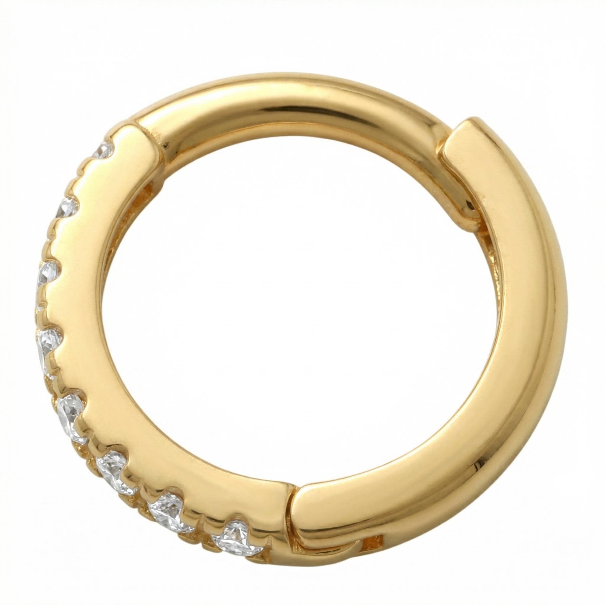 14K Solid Gold CZ Belly Hoop - Cubic zirconia, Yellow gold, Solid gold