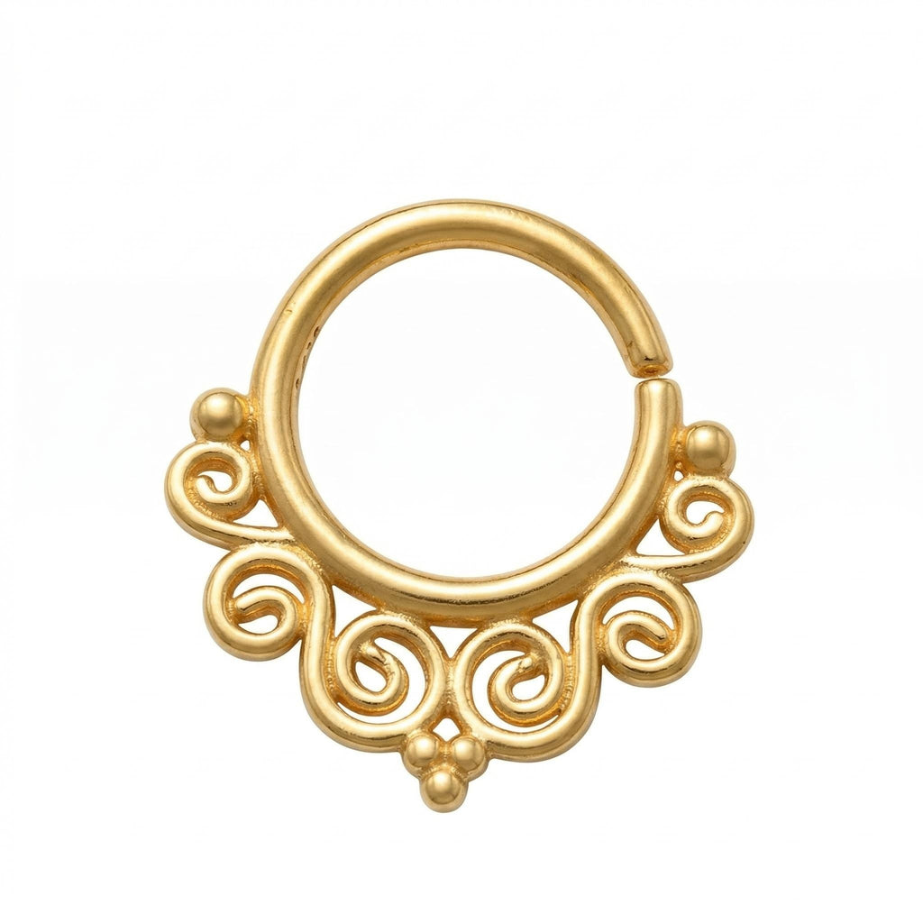 10K Solid Gold Ornate Septum Ring - Yellow gold, Solid gold, 10k