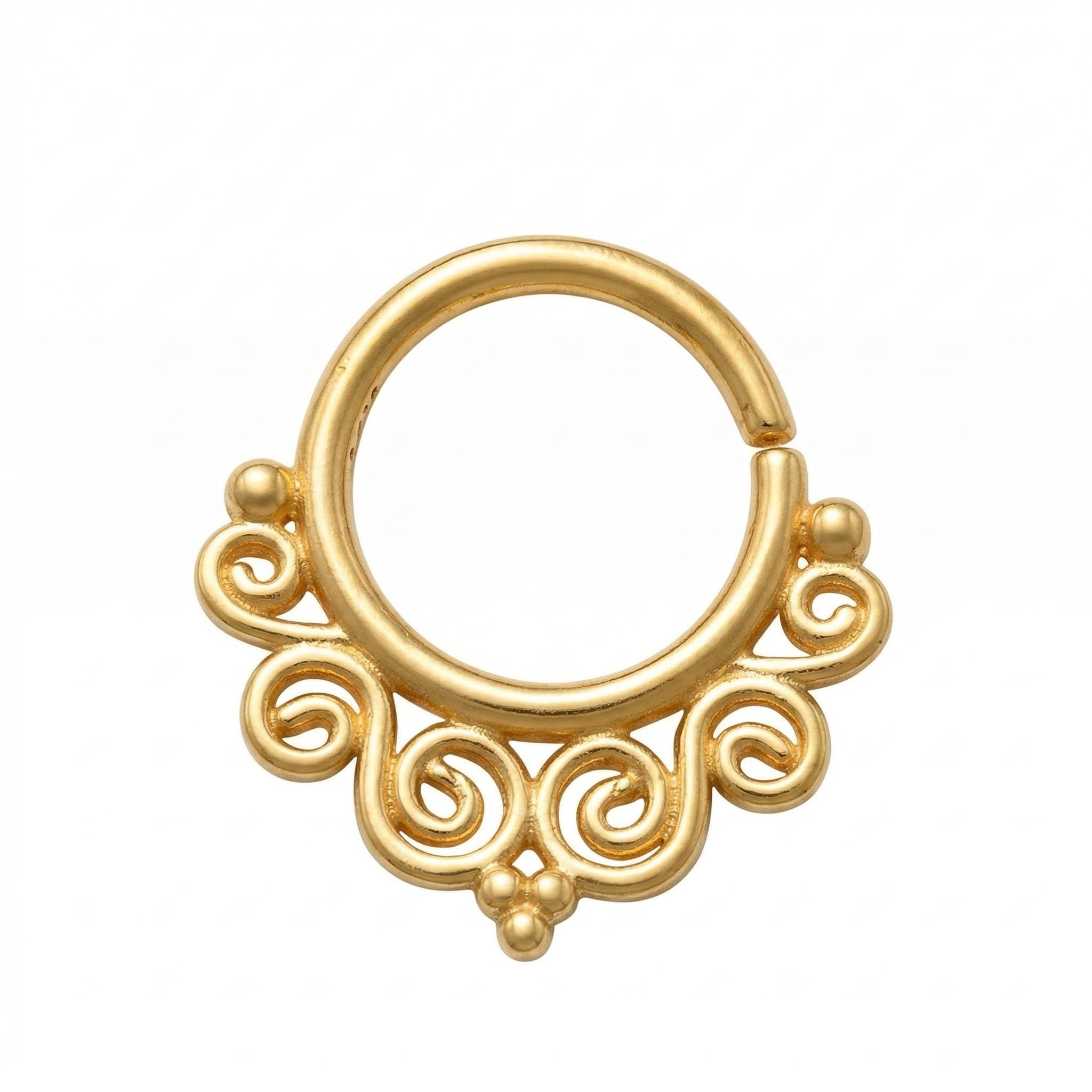 10K Solid Gold Ornate Septum Ring - Yellow gold, Solid gold, 10k