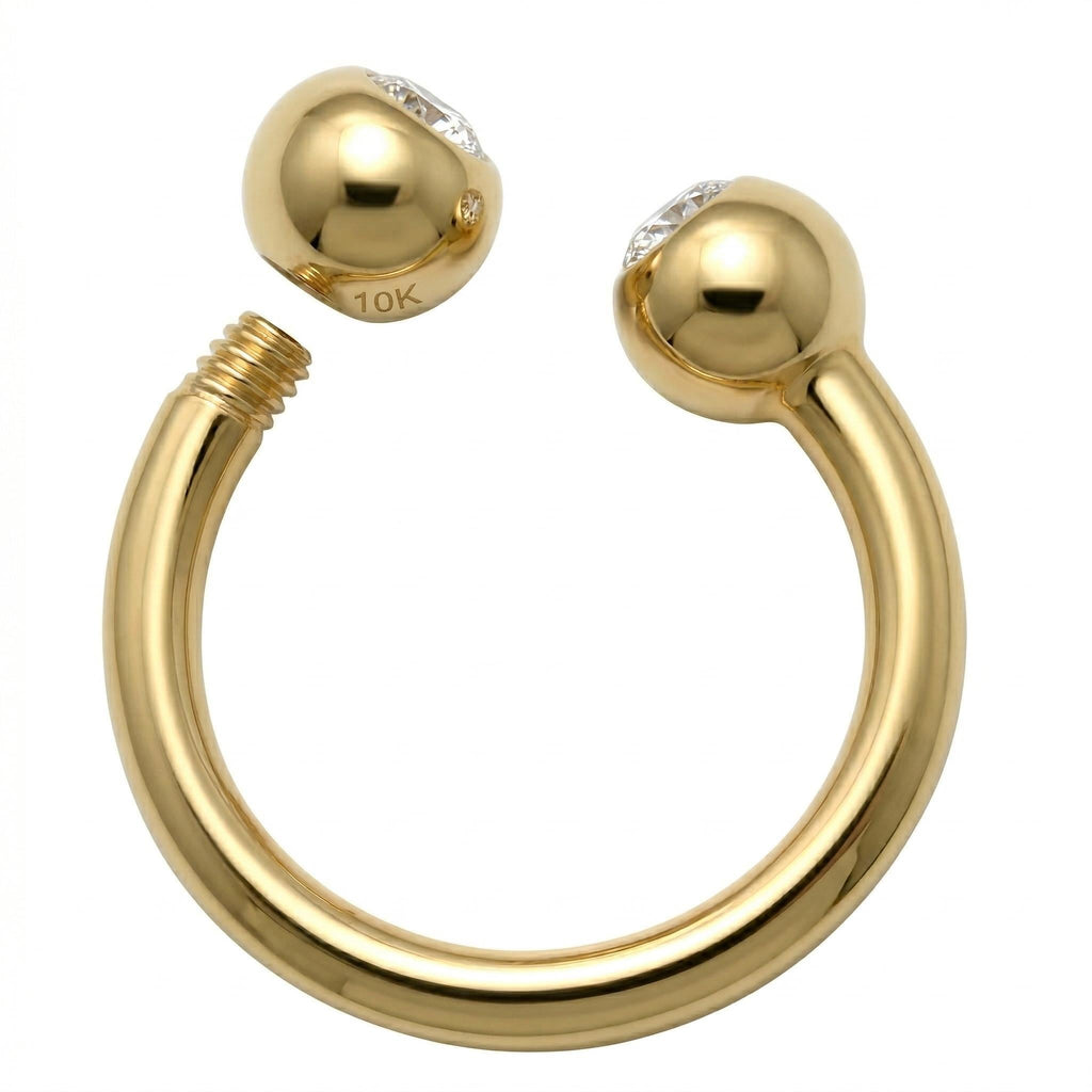 10K Solid Gold CZ Horseshoe Helix Ring - Cubic zirconia, Yellow gold, Solid gold