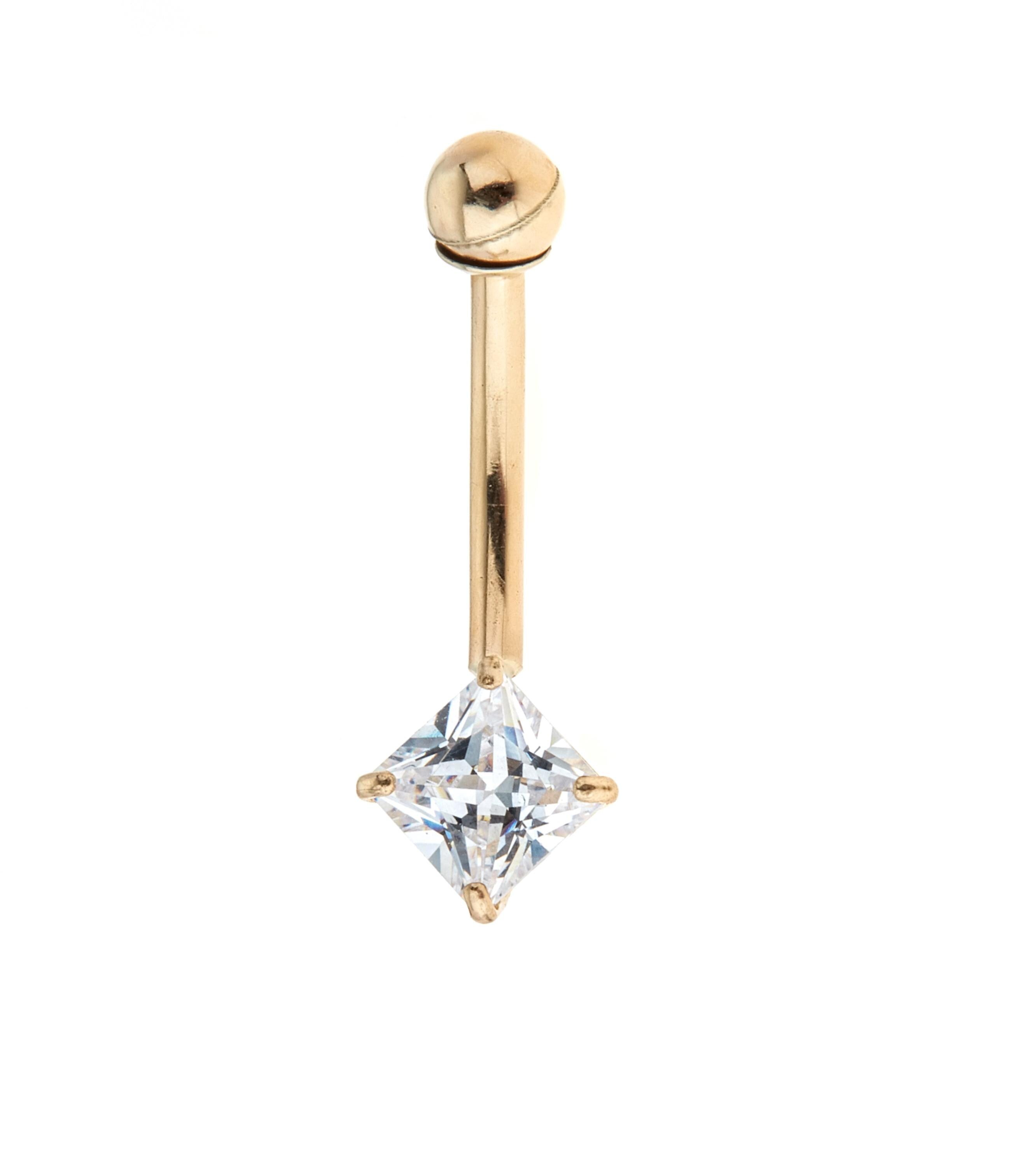 10K Solid Gold Belly Ring - Cubic zirconia, Yellow gold, Solid gold
