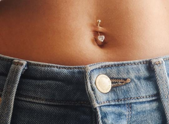10K Solid Gold Belly Ring - Cubic zirconia, Yellow gold, Solid gold