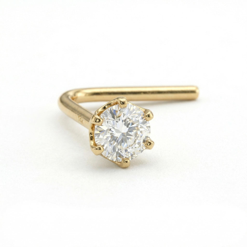 14K Solid Gold Nose Stud - Cubic zirconia, Yellow gold, Solid gold