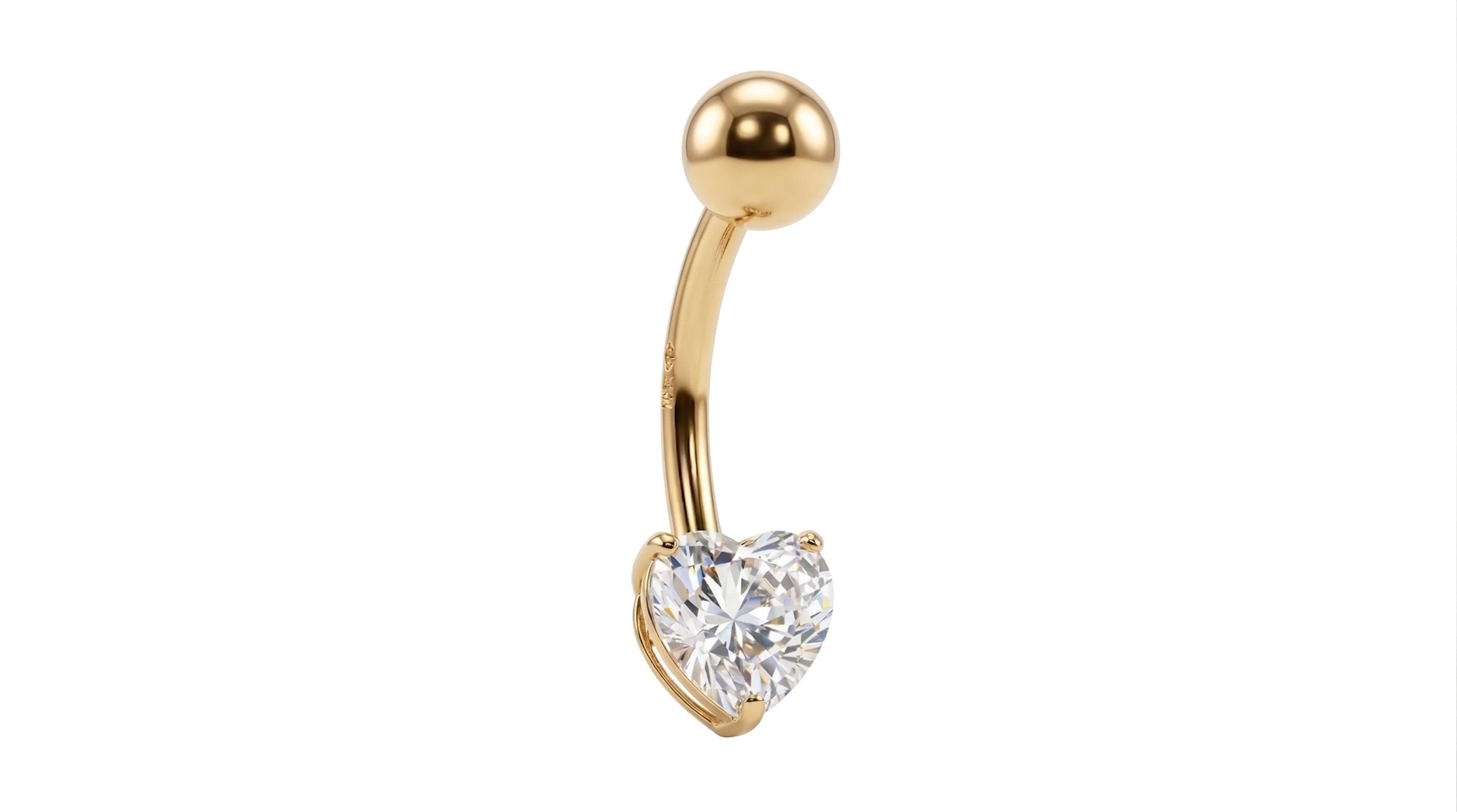 10K Solid Gold Belly Ring - Cubic zirconia, Yellow gold, Solid gold