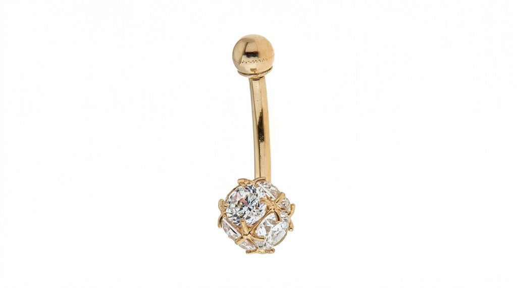 10K Solid Gold Belly Ring - Cubic zirconia, Yellow gold, Solid gold