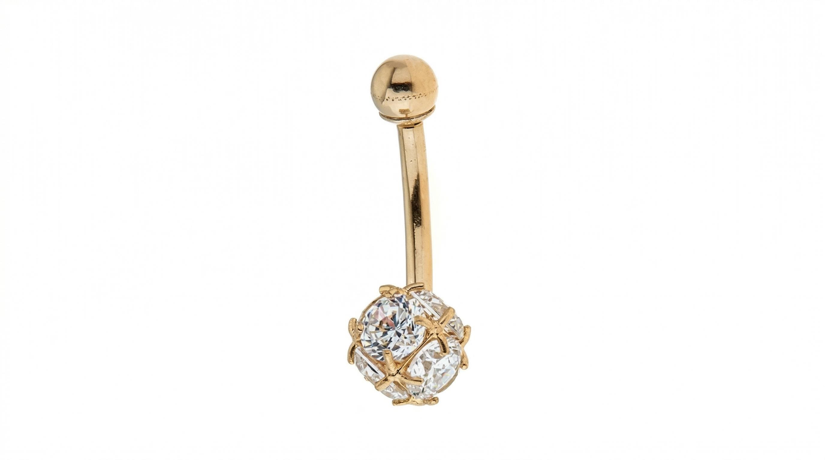 10K Solid Gold Belly Ring - Cubic zirconia, Yellow gold, Solid gold