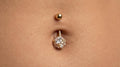 10K Solid Gold Belly Ring - Cubic zirconia, Yellow gold, Solid gold