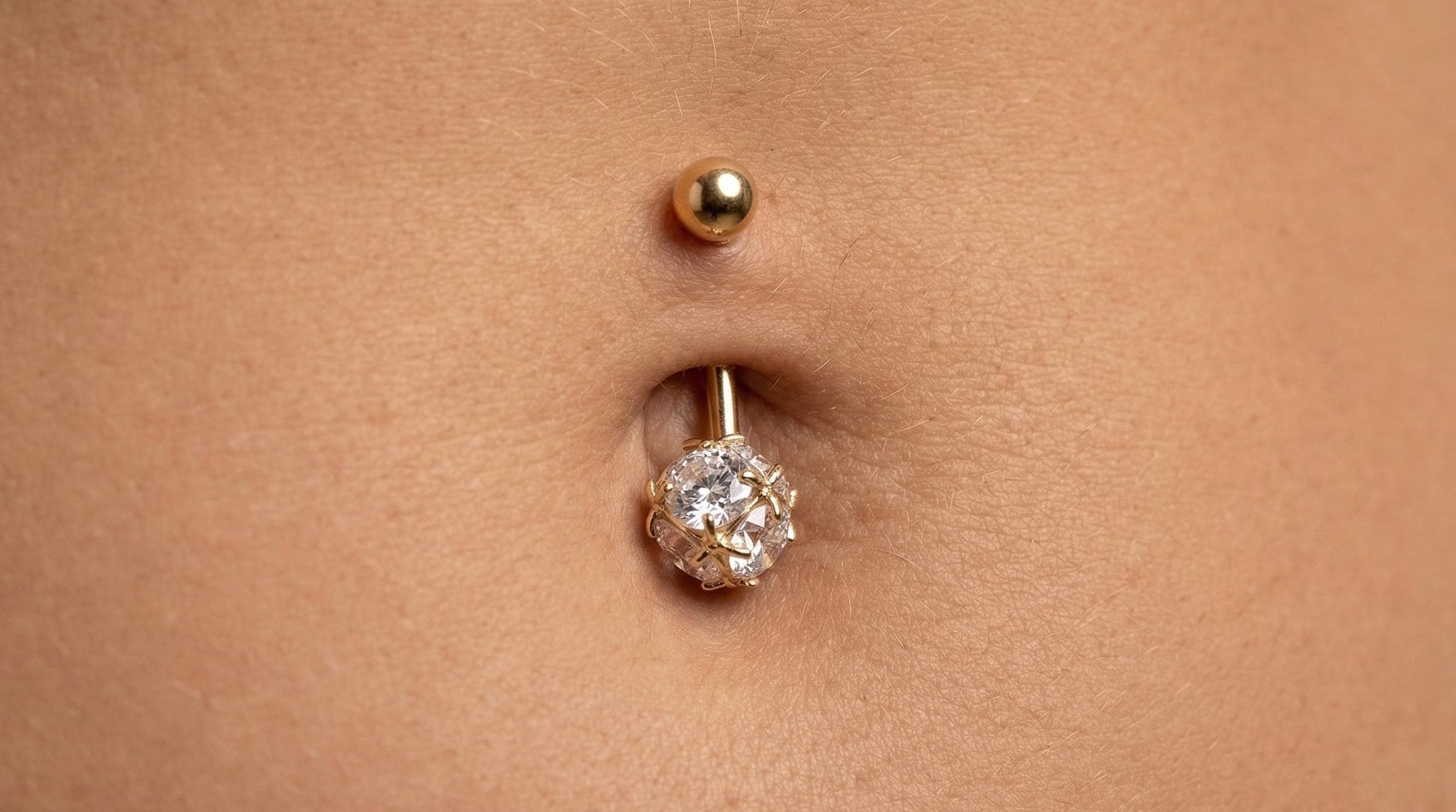 10K Solid Gold Belly Ring - Cubic zirconia, Yellow gold, Solid gold