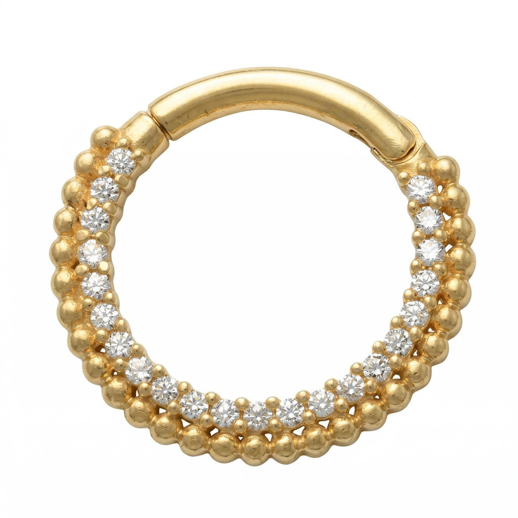 10K Solid Gold CZ Daith Ring - Cubic zirconia, Yellow gold, Solid gold